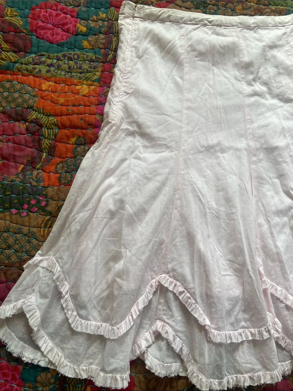 Vintage Y2K Old Navy Pale Pink Ruffle Hem Cotton midi Skirt 18